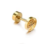 BlackAmazement Fake Plug Ohrstecker Barbell 316L Edelstahl Lebensbaum Baum des Lebens Weltenbaum Tree of Life 7mm Silber Gold Damen Herren (Gold)