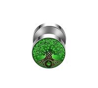 BlackAmazement Fake Plug Ohrstecker Barbell 316L Edelstahl Lebensbaum Baum des Lebens Yin Yang Weltenbaum Tree of Life 10mm Silber Grün Damen Herren