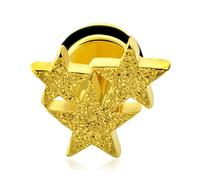 BlackAmazement Fake Plug Ohrstecker Piercing 316L Edelstahl DREI Sterne sandgestrahlt Silber Gold schwarz Glitzer Damen (Gold)