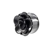 BlackAmazement Flesh Ohr Tunnel Plug Inlay Piercing 316L Edelstahl Rose Blume Flower 06mm - 16mm silber rose gold schwarz Damen Herren (Farbe Schwarz- Ø 12mm - 1 Stück)