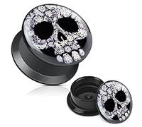 BlackAmazement Flesh Tunnel Plug Skull Totenkopf Flower Blume Kunststoff Herren Damen