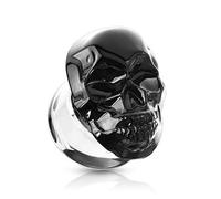 BlackAmazement Glas Borosilikatglas Tunnel Plug Piercing 3D Totenkopf Schädel Skull schwarz Mehrfarbig Biker Gothic Damen Herren (Farbe Schwarz - 14mm - 1 Stück)