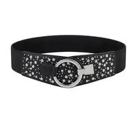 BlackButterfly Kunstleder Taillengürtel Damen Strass | 6,5 cm Breit, Nieten Und Steine, Ringhaken, Gerade Oder Schräg Tragbar, Größen S-XXL, Taillenformer, Glitzer