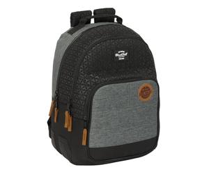 BLACKFIT8 OLD SCHOOL Doppel-Rucksack, anpassbar, recycelbarer Stoff, ideal für Kinder verschiedener Altersgruppen, bequem und vielseitig, Qualität und Widerstandsfähigkeit, 32 x 15 x 42 cm, Schwarz /