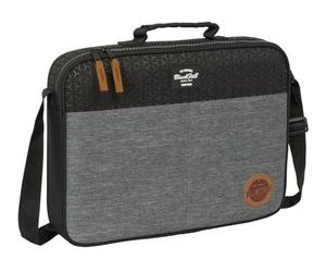 BLACKFIT8 OLD SCHOOL - Tasche für die Schule, recycelbarer Stoff, Aktentasche, Umhängetasche, bequem und vielseitig, Qualität und Widerstandsfähigkeit, 38 x 6 x 28 cm, Schwarz/Grau, M, Casual