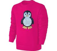 Blackshirt Company Kinder Pinguin Wendepailletten Sweatshirt - Mädchen Streichel Pullover Pulli Hoodie - Pink Größe 104