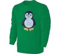 Blackshirt Company Kinder Pinguin Wendepailletten Sweatshirt - Streichel Pullover Pulli Hoodie - Grün Größe 128
