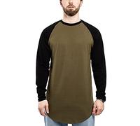 Blackskies Baseball Longsleeve T-Shirt | Langes Oversize Fashion Basic Langarm Raglan Herren Longshirt Long Tee Melliert - Olive-Schwarz X-Large XL