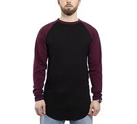 Blackskies Baseball Longsleeve T-Shirt | Langes Oversize Fashion Basic Langarm Raglan Herren Longshirt Long Tee Melliert - Schwarz-Burgundy Large L