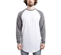 Blackskies Baseball Longsleeve T-Shirt | Langes Oversize Fashion Basic Langarm Raglan Herren Longshirt Long Tee Melliert - Weiß-Dunkelblau Medium M