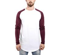 Blackskies Baseball Longsleeve T-Shirt | Langes Oversize Fashion Basic Langarm Raglan Herren Longshirt Long Tee Melliert - Weiß-Burgundy Large L