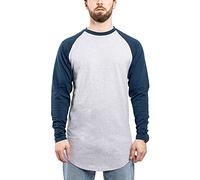 Blackskies Baseball Longsleeve T-Shirt | Langes Oversize Fashion Basic Langarm Raglan Herren Longshirt Long Tee Melliert - Grau-Navyblau X-Large XL