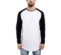 Blackskies Baseball Longsleeve T-Shirt | Langes Oversize Fashion Basic Langarm Raglan Herren Longshirt Long Tee Melliert - Weiß-Schwarz Large L