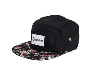 Blackskies® Black Beauty 5-Panel Cap Rose Schwarz mit Blumen Unisex Baseball Mütze | Herren Damen Cap - Basecap Männer Frauen Unisex Streetwear Outdoor Sommer Freizeit