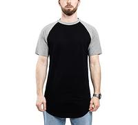 Blackskies Round Basic Baseball Longshirt | Langes Oversize Fashion Kurzarm Herren T-Shirt Raglan Ã„rmel Long Tee - Schwarz-Grau Medium M