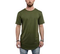 Blackskies Round Basic Longshirt | Langes Oversize Fashion Langarm Herren T-Shirt Long Tee - Olive Grün Large L