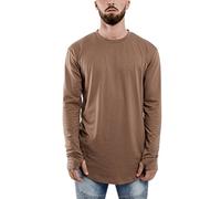 Blackskies Round Longsleeve T-Shirt | Langes Oversize Fashion Basic Langarm Herren Longshirt Long Tee - Braun Medium M
