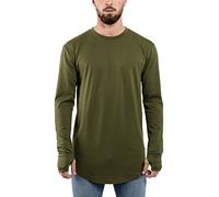 Blackskies Round Longsleeve T-Shirt | Langes Oversize Fashion Basic Langarm Herren Longshirt Long Tee - Olive Grün Large L