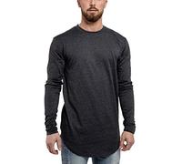 Blackskies Side Zip Langarm T-Shirt | Langes Oversize Fashion Basic Longsleeve Herren Longshirt Long Tee mit Reißverschluss - Charcoal Anthrazit Large L