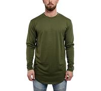 Blackskies Side Zip Langarm T-Shirt | Langes Oversize Fashion Basic Longsleeve Herren Longshirt Long Tee mit Reißverschluss - Olive Grün X-Large XL
