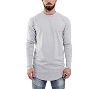 Blackskies Side Zip Langarm T-Shirt | Langes Oversize Fashion Basic Longsleeve Herren Longshirt Long Tee mit Reißverschluss - Grau Small S