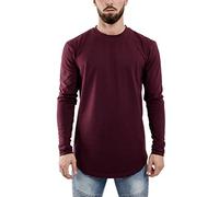 Blackskies Side Zip Langarm T-Shirt | Langes Oversize Fashion Basic Longsleeve Herren Longshirt Long Tee mit Reißverschluss - Weinrot Burgundy Small S