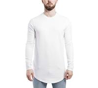 Blackskies Side Zip Langarm T-Shirt | Langes Oversize Fashion Basic Longsleeve Herren Longshirt Long Tee mit Reißverschluss - Weiß Large L