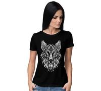 BLAK TEE Damen Black and White Mandala Fox Head T-Shirt M