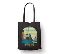 BLAK TEE Hamburg Germany Skyline Organic Cotton Reusable Shopping Bag Black