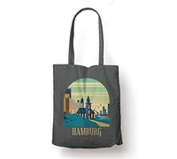 BLAK TEE Hamburg Germany Skyline Organic Cotton Reusable Shopping Bag Grey