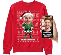 BLAK TEE Unisex Personalisierte Geschenke Weihnachtspullover Mit Ihrem Foto - Boss Boy Elf - Weihnachtspullover Familie Set - Ugly Christmas Sweater Herren und Damen Rot3 XXL