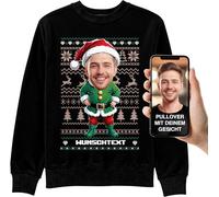 BLAK TEE Unisex Personalisierte Geschenke Weihnachtspullover Mit Ihrem Foto - Boss Boy Elf - Weihnachtspullover Familie Set - Ugly Christmas Sweater Herren und Damen Schwarz3 S