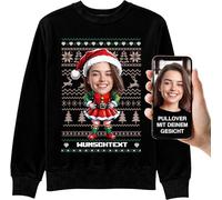 BLAK TEE Unisex Personalisierte Geschenke Weihnachtspullover Mit Ihrem Foto - Boss-Mädchen-Elf - Weihnachtspullover Familie Set - Ugly Christmas Sweater Herren und Damen Schwarz2 XL