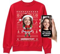 BLAK TEE Unisex Personalisierte Geschenke Weihnachtspullover Mit Ihrem Foto - Boss-Mädchen-Elf - Weihnachtspullover Familie Set - Ugly Christmas Sweater Herren und Damen Rot2 XL
