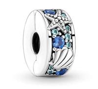 Blau Clip Charms Stopper 925 Sterling Silber,Schildkröte Ozean Seesternen Muscheln Bead Charm für damen,Glühwürmchen Anhänger für Armbänder,Sicherheitskette,Dupes,Geschenk für Geburtstag,Jubiläum