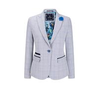 Blau karierter Damen-Blazer aus Wollmischung mit Fischgrätenmuster EU 40 / UK 12