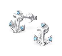 Blau Kristall Anker Ohrstecker 925 Echt Silber Ohrringe
