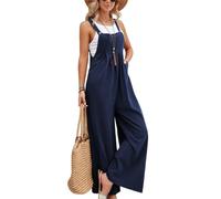 ,Blau,L,Damen Freizeitzweite Träger Jumpsuits Sommer Herbst Harajuku Schlank Weit Bein Hosen Latzhose Elegant Ärmellos BF Jumpsuit