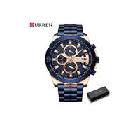 (Blau uhr box)Curren Luxus Marke Edelstahl Sport Uhr Männer Chronograph Armbanduhren Mode