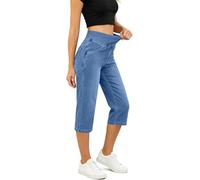 ,Blau,XXL,Damen Slim Fit High Waist Stretch Denim Capri Jeans Elastische Gerade Bein Kurze Hose Streetwear Knöchellange Jeans