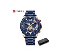 (Blaue Box) Curren Fashion Quarzuhren Herren Casual Sport Armbanduhr mit Edelstahl Chronograph