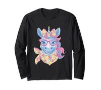 Blaue Einhorn-Porträt-Brille mit Tierliebhaber-Grafik, rosa Langarmshirt