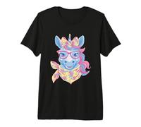 Blaue Einhorn-Porträt-Brille mit Tierliebhaber-Grafik, rosa Premium T-Shirt