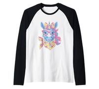 Blaue Einhorn-Porträt-Brille mit Tierliebhaber-Grafik, rosa Raglan