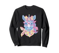 Blaue Einhorn-Porträt-Brille mit Tierliebhaber-Grafik, rosa Sweatshirt