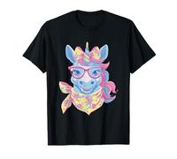 Blaue Einhorn-Porträt-Brille mit Tierliebhaber-Grafik, rosa T-Shirt