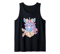 Blaue Einhorn-Porträt-Brille mit Tierliebhaber-Grafik, rosa Tank Top