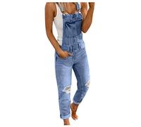 Blaue Latzhose Damen Karneval - Jeanslatzhose Damen Lang Stretch Löcher Jeans Leicht Sommer Latzhosen Loose Fit Jumpsuit Hüftjeans Playsuit Y2K Jeans Atmungsaktiv Vintage Hosenanzug/Arbeitslatzhose