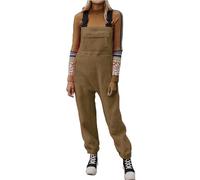 Blaue Latzhose Einfarbiger modischer -Winter-Overall für Damen aus Plüsch und dicken Taschen eise Hosenanzug Damen (Khaki, M)