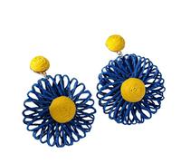 Blaue Leichte Raffia Ohrringe für Frauen, Handgefertigte Boho Rattan Blumen, Statement Tropfenohrringe, Sommer Strand Urlaubsschmuck, Festival Accessoires